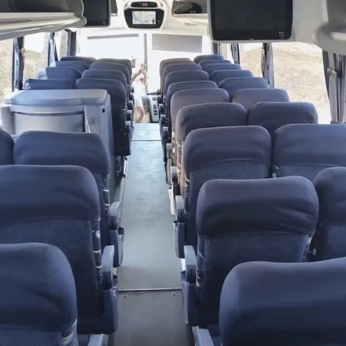 Rows of seats inside the Irizar coach